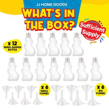 JJ CARE Sand Art Bottles [12 Wave-Shaped Sand Bottles + 6 Small & 6 Large Funnels] Craft Sand Art Kit for Kids 3 Years Above, Non-Toxic Rangoli Color