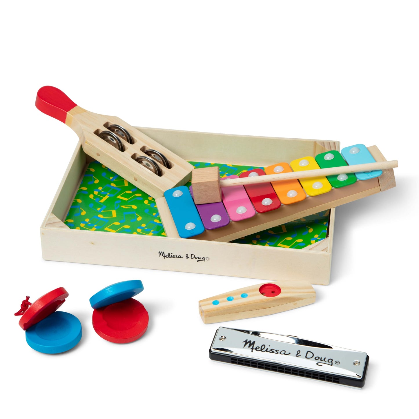 Melissa & Doug Band-in-a-Box Hum! Jangle! Shake! - 7-Piece Musical Instrument Set