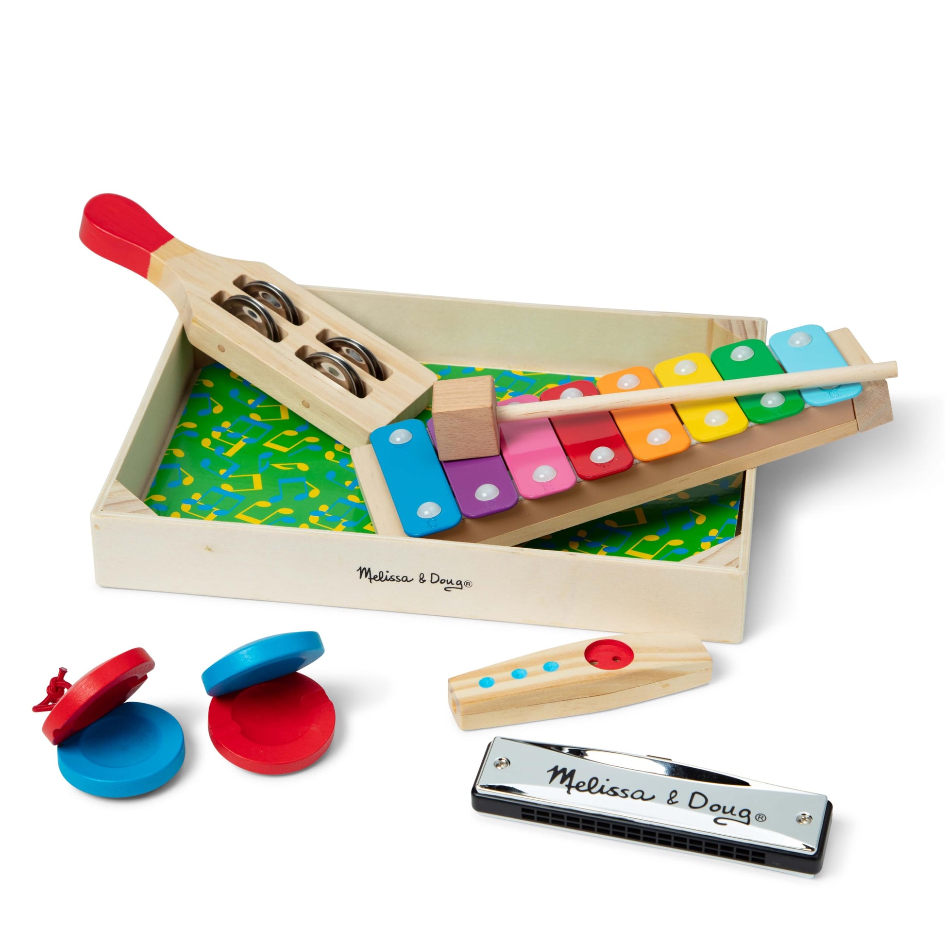 Melissa & Doug Band-in-a-Box Hum! Jangle! Shake! - 7-Piece Musical Instrument Set