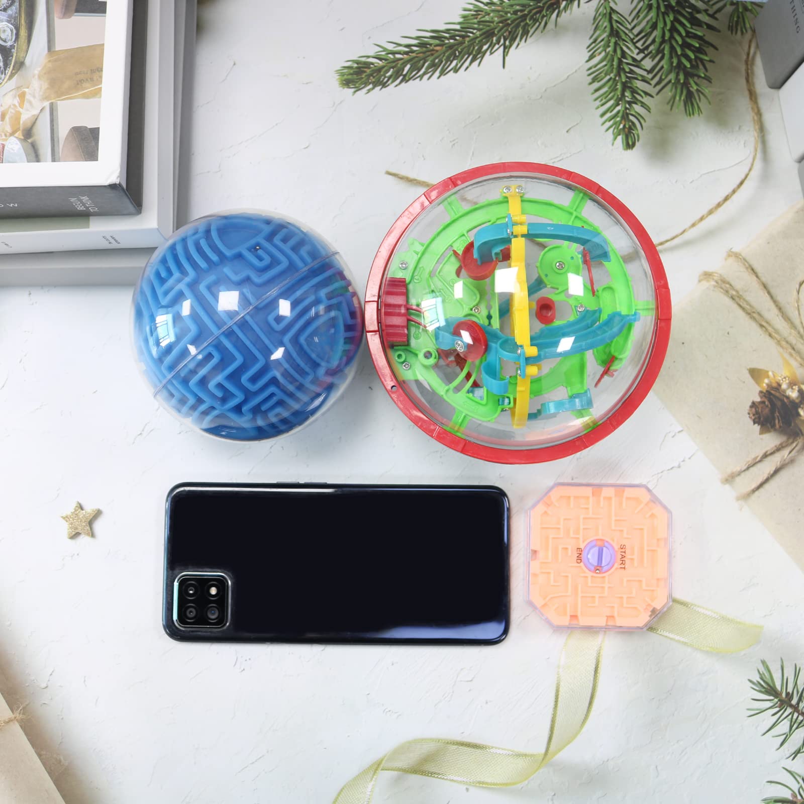 3D Puzzle Game Ball and Mini Cube, 3D Maze Ball, Brain Teaser Puzzles Sphere Globe Game and Training Labyrinth Toy Gifts for Kids, Educational Toy
