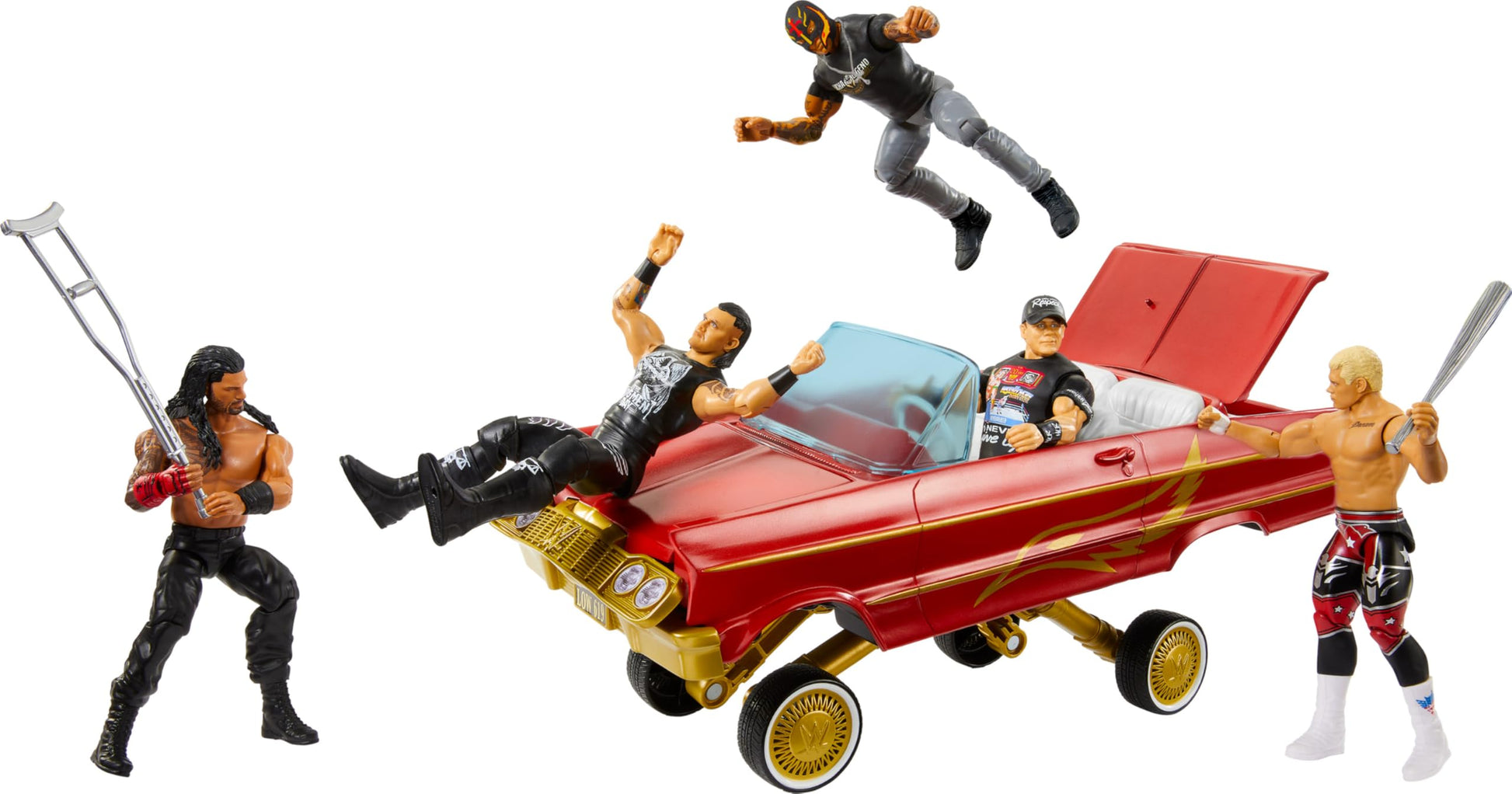 Mattel WWE Action Figure & Toy Vehicle Set, Rey Mysterio Main Event Figure & Lucha Low Rider Car with Launching Action & Hydraulics