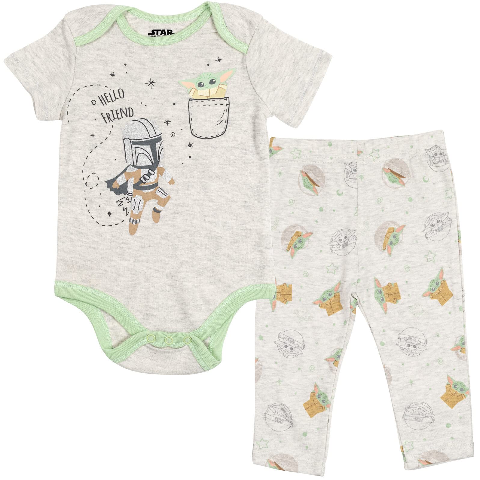 STAR WARS The Mandalorian The Child Newborn Baby Boys Bodysuits Sleep N' Play Pants Hat and Bibs 8 Piece Outfit Set 3-6 Months