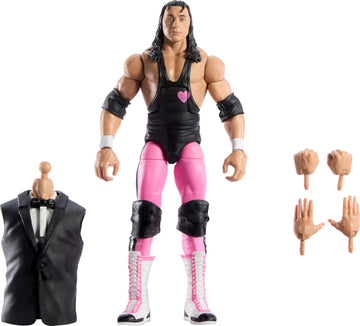 Mattel WWE Elite Collection Action Figure & Accessories, Premium Live Event Bret Hart Set, Wrestlemania with Howard Finkel Build-A-Figure Parts