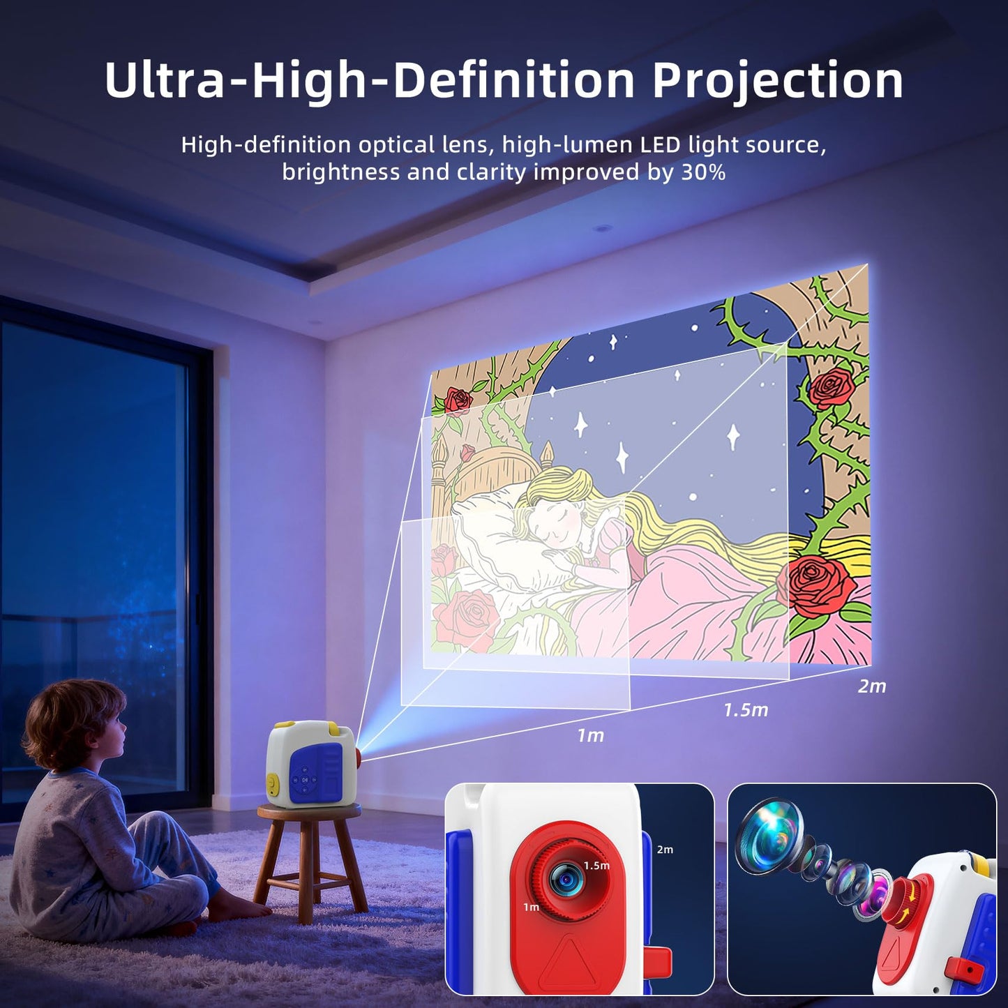 Story Projector for Kids,4K HD Book Projector with 48 Stories Audio Play & 9 White Noise,Toddler Night Light Bedtime Story Machine,Early Learning