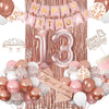 13th Birthday Decorations for Girls, Rose Gold 13th Birthday Banner, Balloon, Cake Topper, Sash and Crown, Happy 13th Birthday Party Decorations