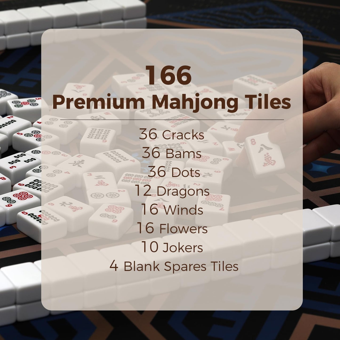 Kyerlish American Mahjong Tile Set with Navy Printed Carrying Bag, 166 Premium White Tiles, 4 All-in-One Color Racks/Pushers, Mah Jongg Sets, Complete