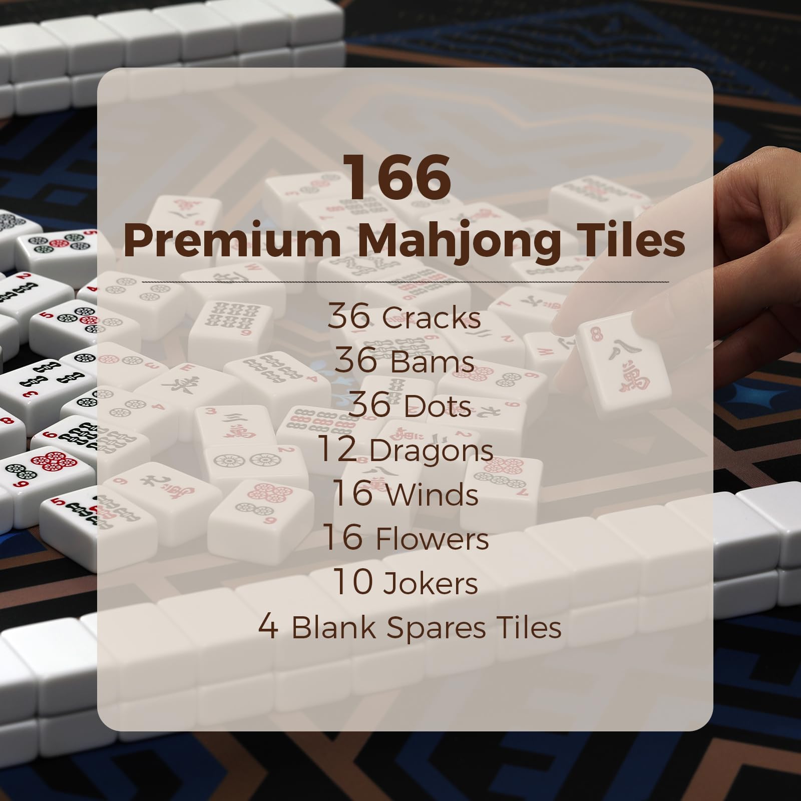 Kyerlish American Mahjong Tile Set with Navy Printed Carrying Bag, 166 Premium White Tiles, 4 All-in-One Color Racks/Pushers, Mah Jongg Sets, Complete
