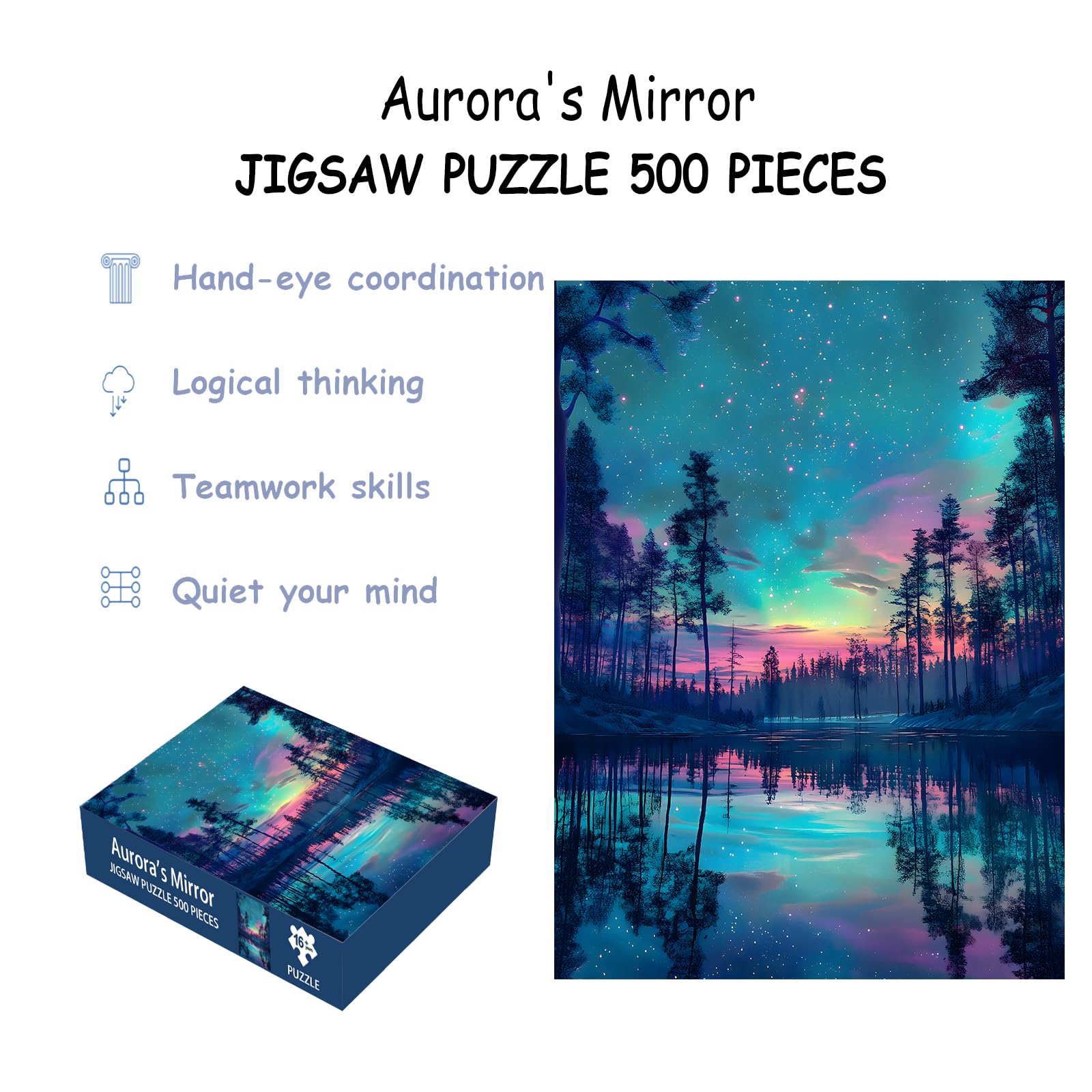 Puzzles for Adults 500 Pieces, Northern Lights Jigsaw Puzzles - Aurora's Mirror, Impossible Landscape Puzzle for Seniors Families,20.47x14.96 inches