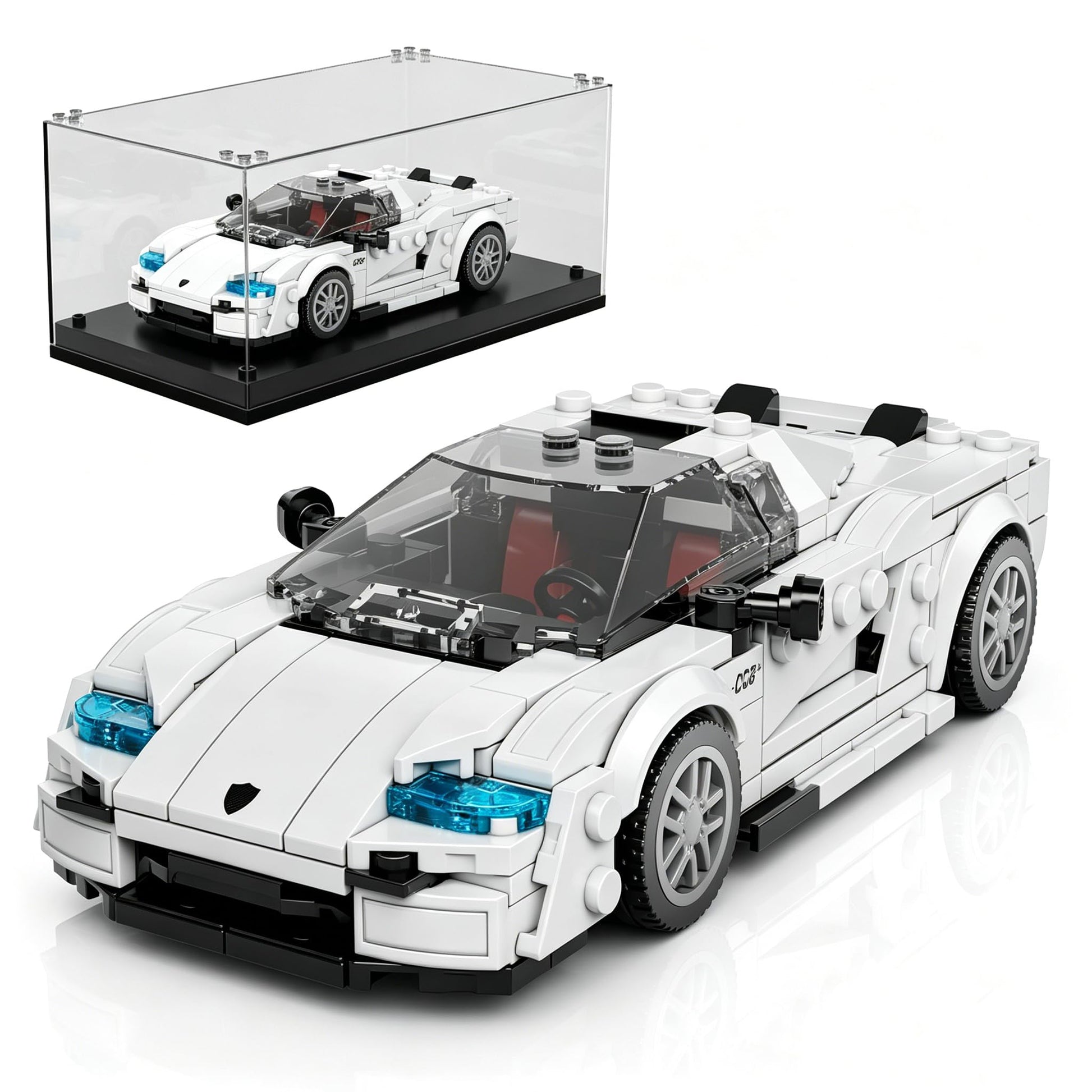Mould King Car Model Building Kit with Acrylic Display Case, 388 PCS Toy