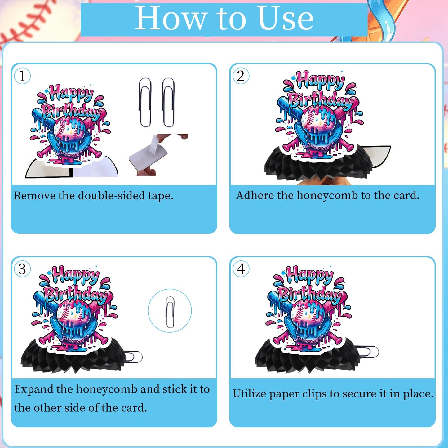 Musaeva Baseball Drip Birthday Party Decorations - 9 Pcs Baseball Ice Cream Drip Honeycomb Centerpieces Decorations, Black and Pink Ice Cream Drip