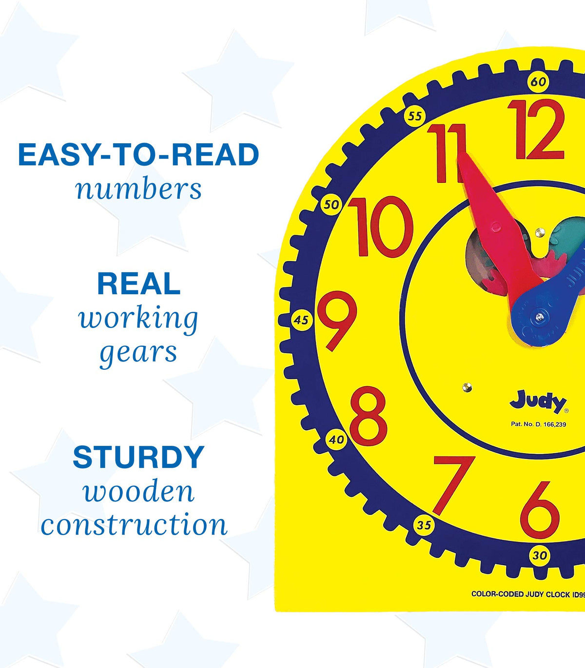 Carson Dellosa 13" x 12" Judy Clock, Learn to Tell Time with Color Coded Clock Hands, Analog Time Telling for Kids, Hands-On Learning Education