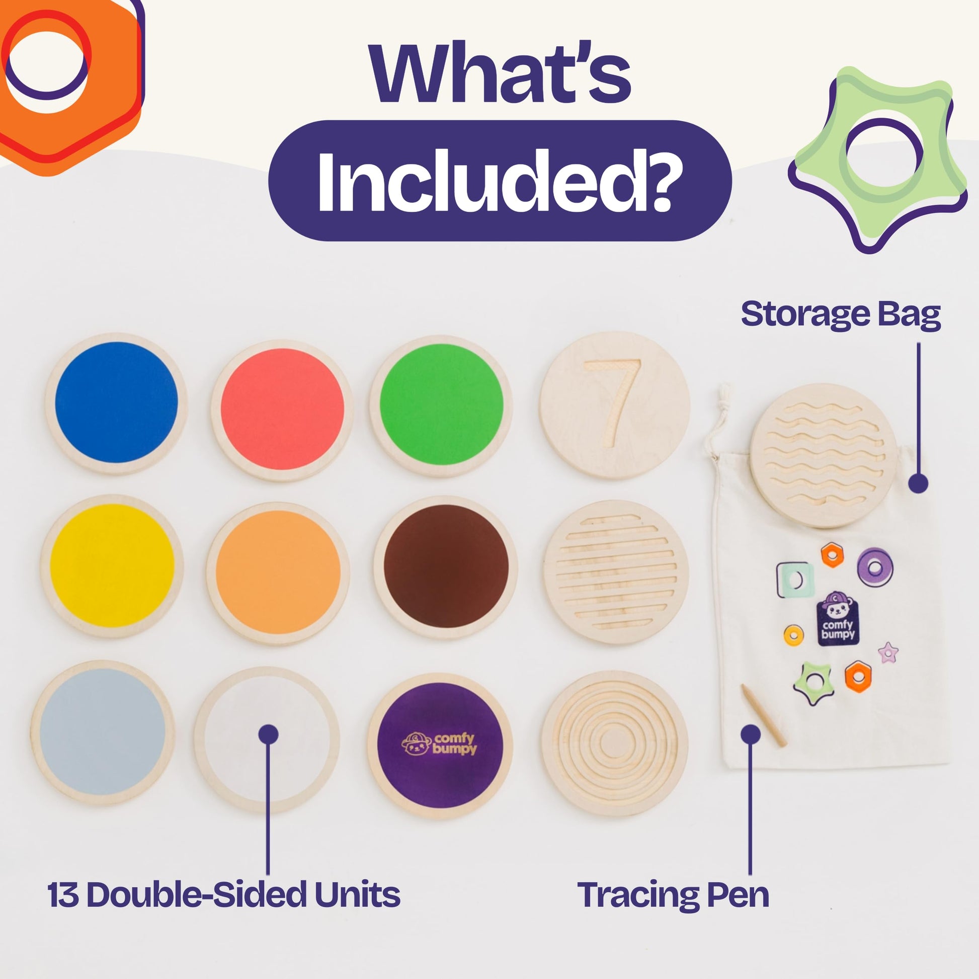 ComfyBumpy Wooden Stepping Stones for Kids | Set of 13 Montessori Stepping Stones for Toddlers - Double-Sided Stepping Stone Kit with Colors, Engraved