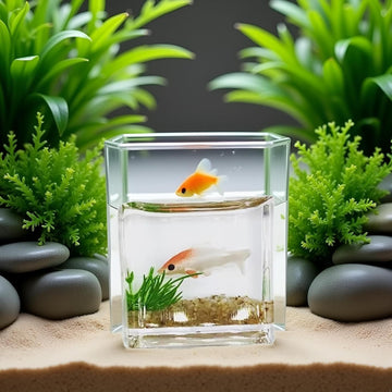 2Pcs Goldfish Charm of Mini Tank with This 1:12 Scale Miniature Accessory Square Fish Tank Realistic Glass Decor for Dollhouse Display Captivating