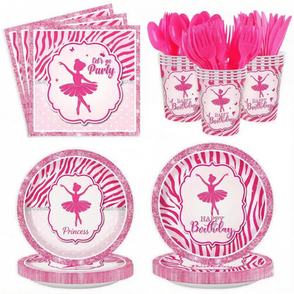 Pink Princess Party Supplies Kit for 24 Guests - 168 Pcs Disposable Tableware Set Includes Plates, Napkins, Cups & Cutlery for Girls Birthday Party