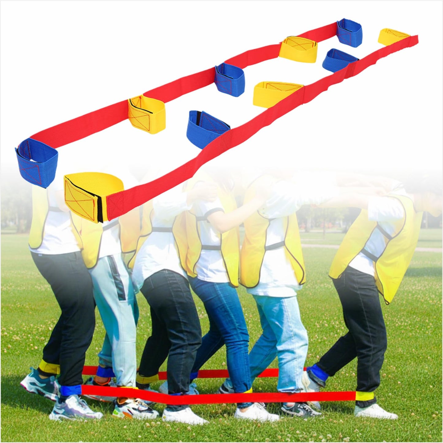 BEMAXYE Team Building Race Bands Set, Cooperative Walking Straps for Group Game, 4/5/6 Person Giant Footsteps Walker, Outdoor Indoor Party Activity