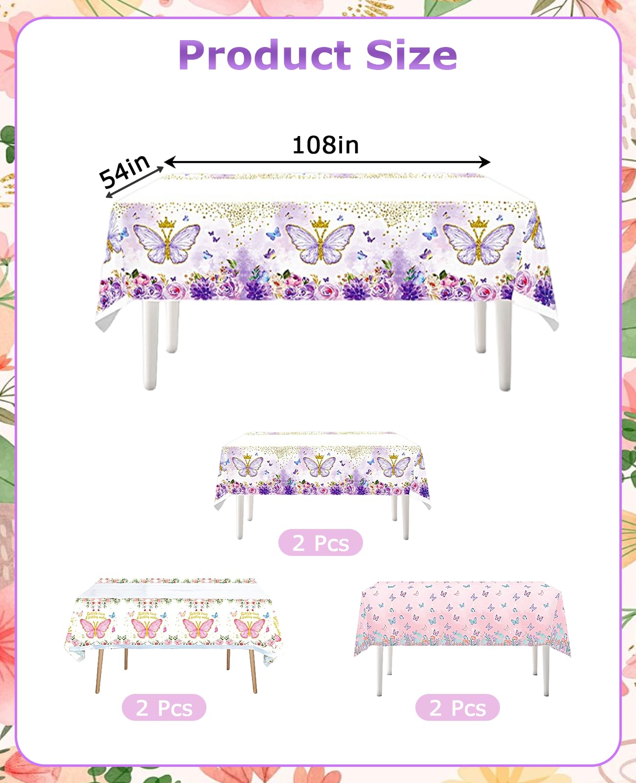 DAWZMR 6PCS Butterfly Tablecloth, Butterfly Birthday Party Decorations, Disposable Plastic Table Covers Supplies, 70.8 X 42.5 Inche