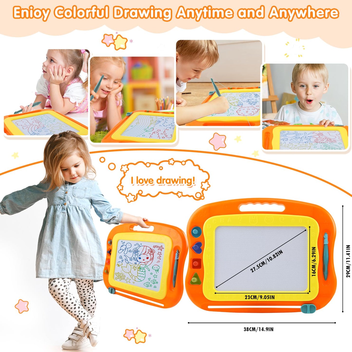 BABLOCVID Magnetic Drawing Board Toddler Toys for Girls Boys, 15 Inch Erasable Doodle Board for Kids Colorful Etch Education Sketch Doodle Pad Toddler