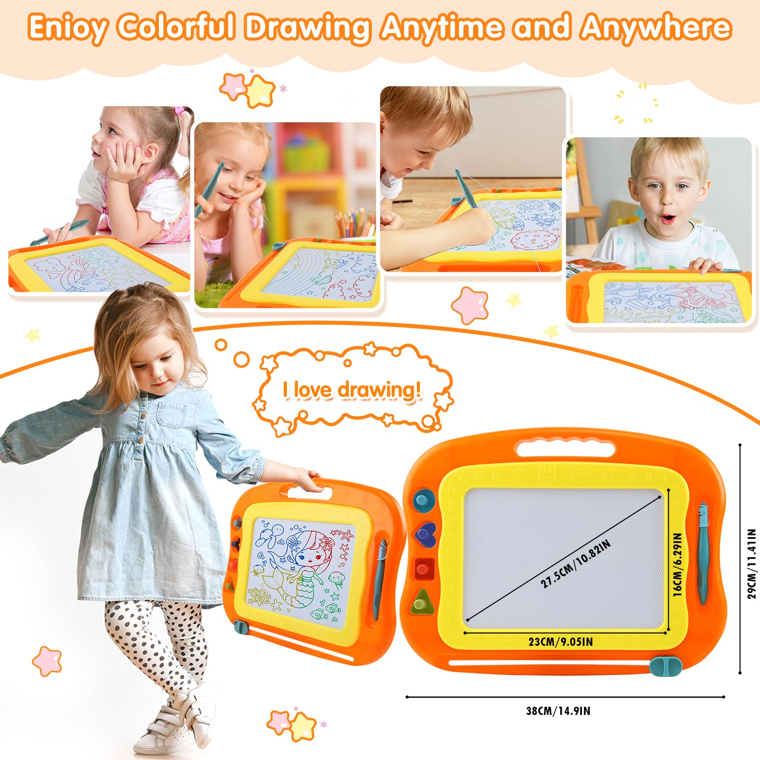 BABLOCVID Magnetic Drawing Board Toddler Toys for Girls Boys, 15 Inch Erasable Doodle Board for Kids Colorful Etch Education Sketch Doodle Pad Toddler