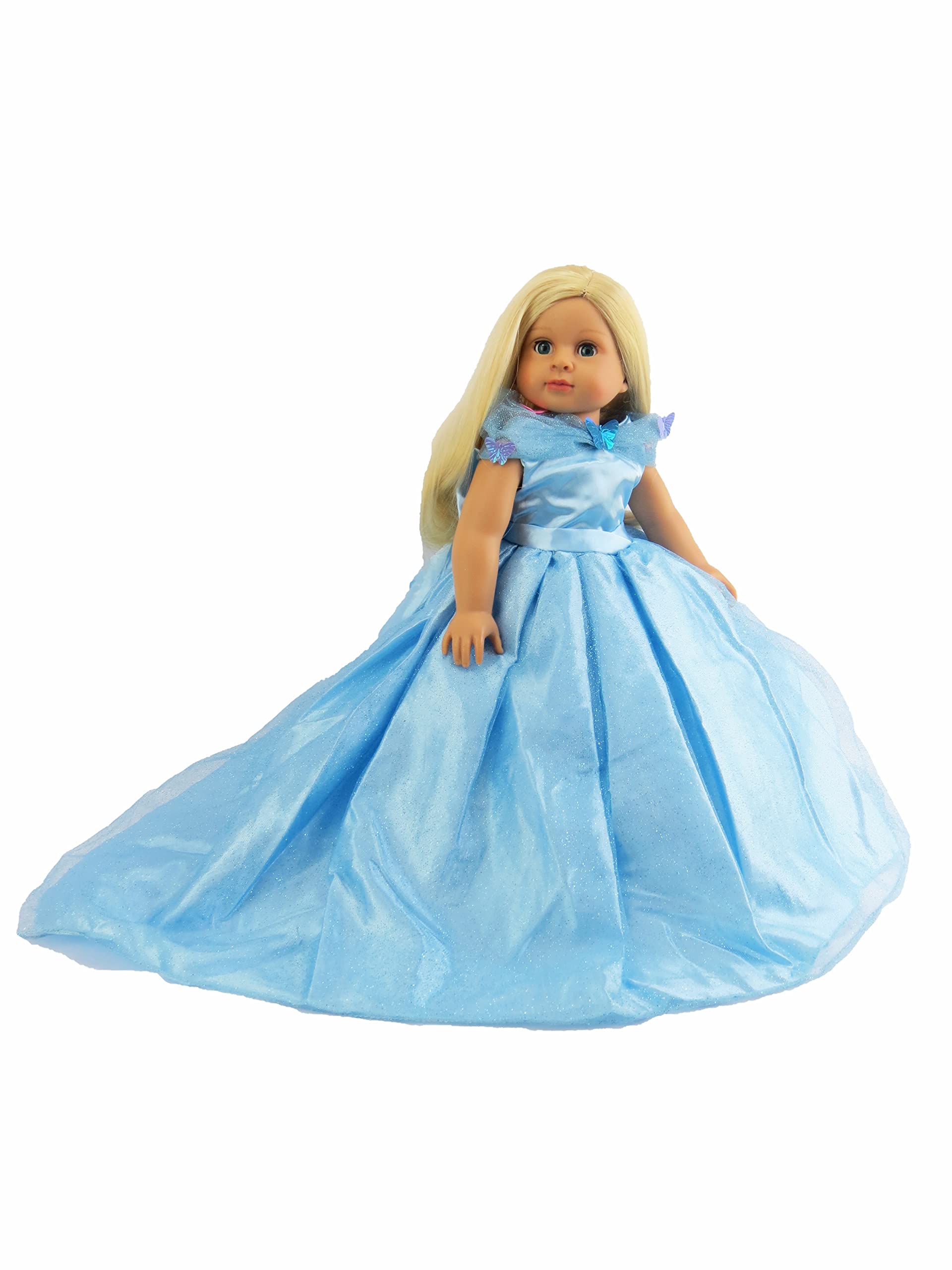 American Fashion World Blue Gown with Butterflies for 18-Inch Dolls | Premium Quality & Trendy Design | Dolls Clothes | Outfit Fashions for Dolls
