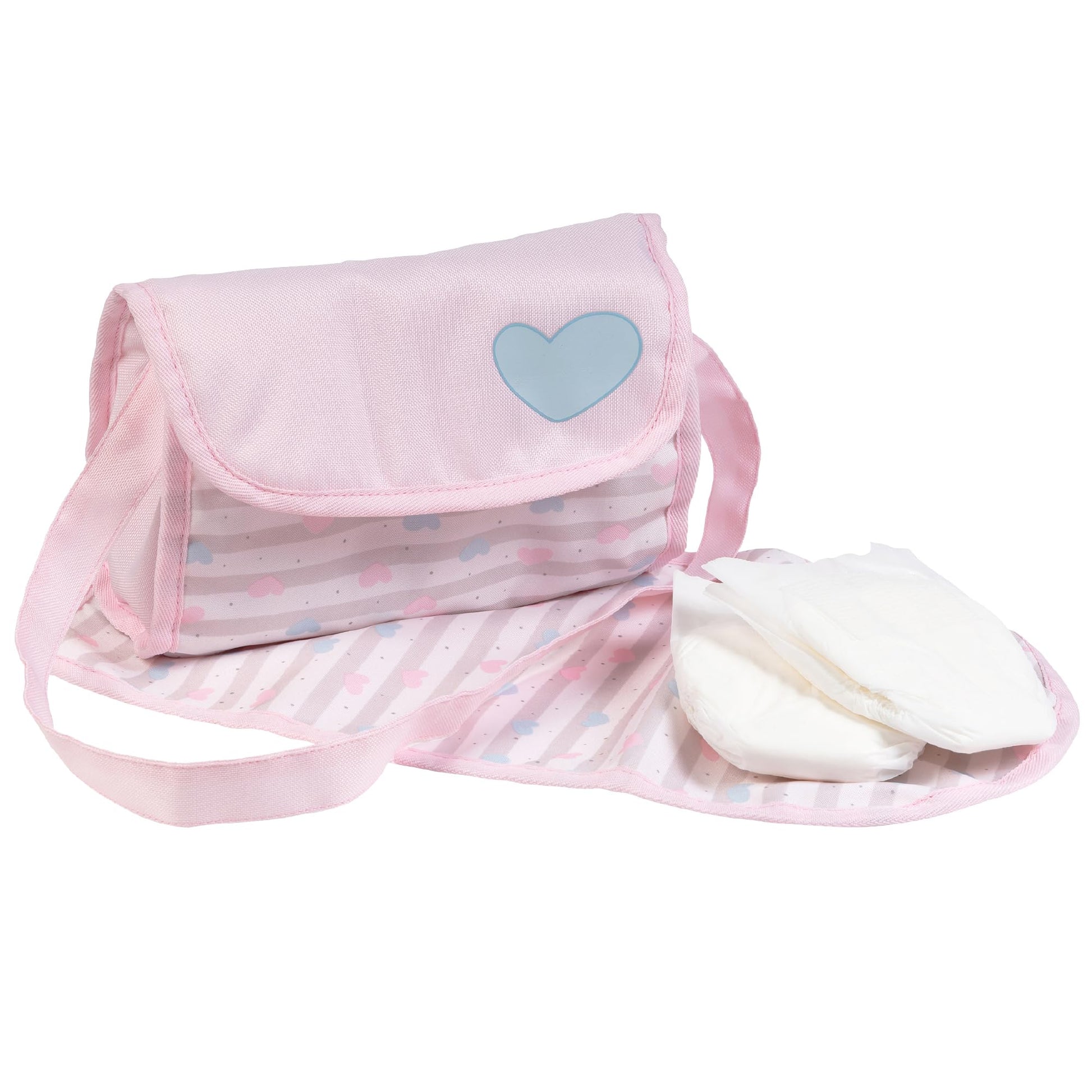 Adora Baby Doll Diaper Bag with Sturdy Straps, Includes Changing Mat and 2 Doll Diapers (Fits 13" Dolls), Birthday Gift For Ages 3+ - Classic Pastel