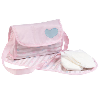 Adora Baby Doll Diaper Bag with Sturdy Straps, Includes Changing Mat and 2 Doll Diapers (Fits 13" Dolls), Birthday Gift For Ages 3+ - Classic Pastel
