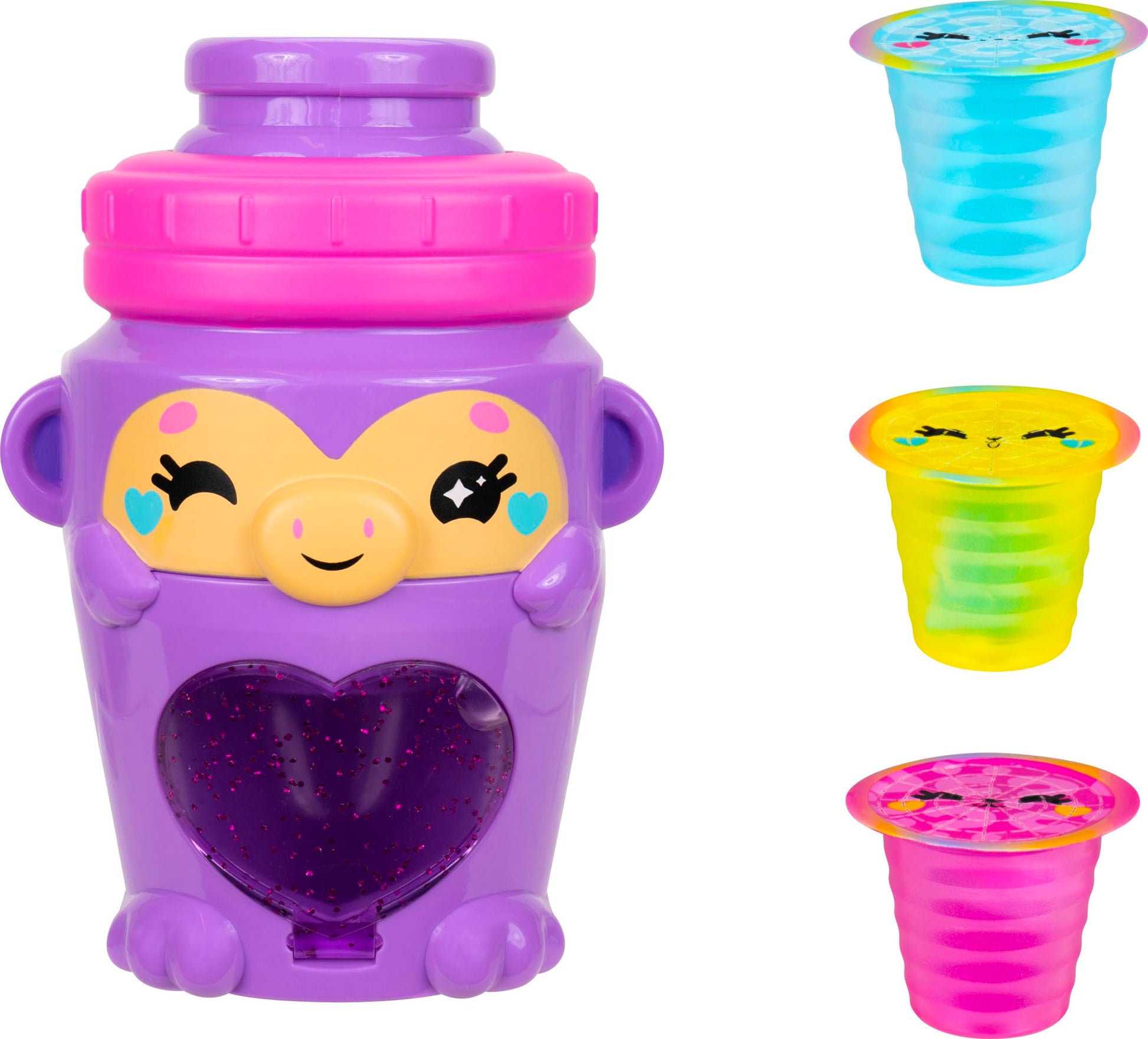 Kutie Kups - 4” Purple Water Bottle Monkey Kutie with 3 Kups Featuring 1.5” Surprise Collectible Lil Kutie Figures - Ages 5+