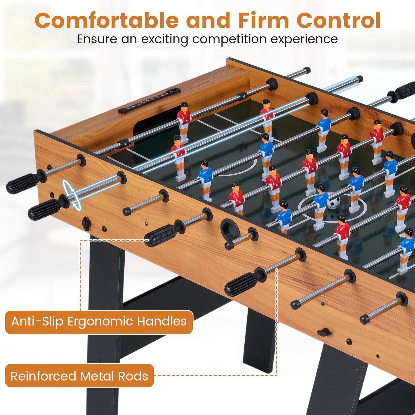 Goplus Folding Foosball Table, 48'' Full Competition Size Freestanding Soccer Game Table with 22 Players, 2 Balls, Space-Saving Foldable Arcade Table