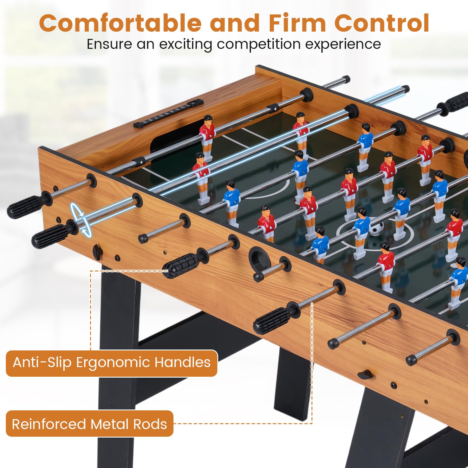 Goplus Folding Foosball Table, 48'' Full Competition Size Freestanding Soccer Game Table with 22 Players, 2 Balls, Space-Saving Foldable Arcade Table