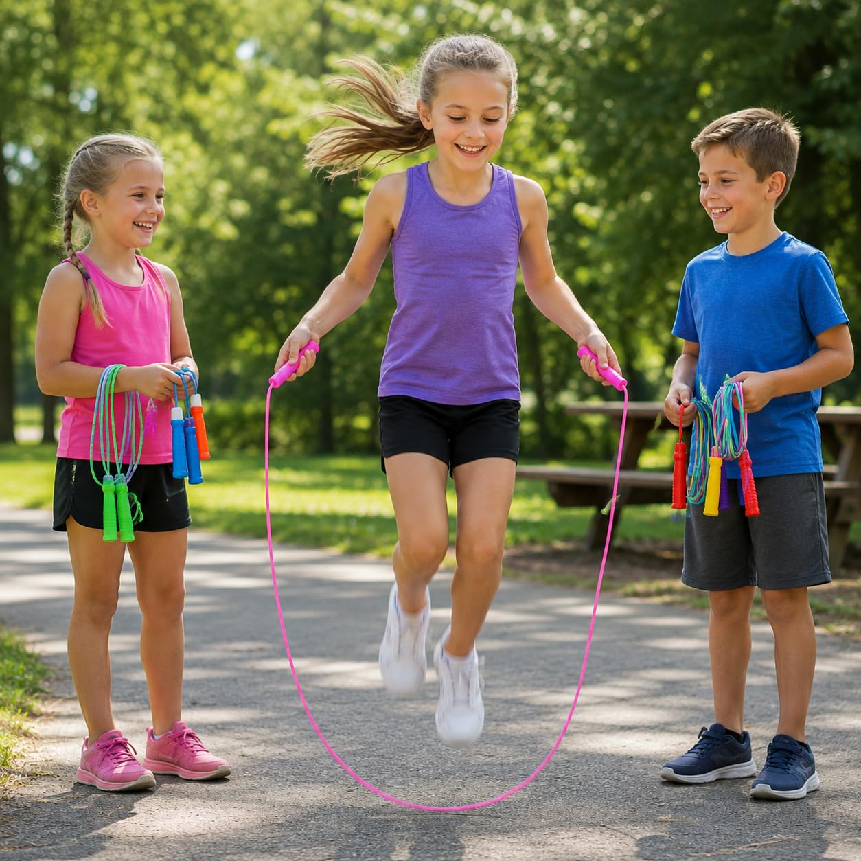 Jump Rope Assortment for Kids (12-Pack), Indoor & Outdoor Skipping Activity, Party Favors, 7 Feet