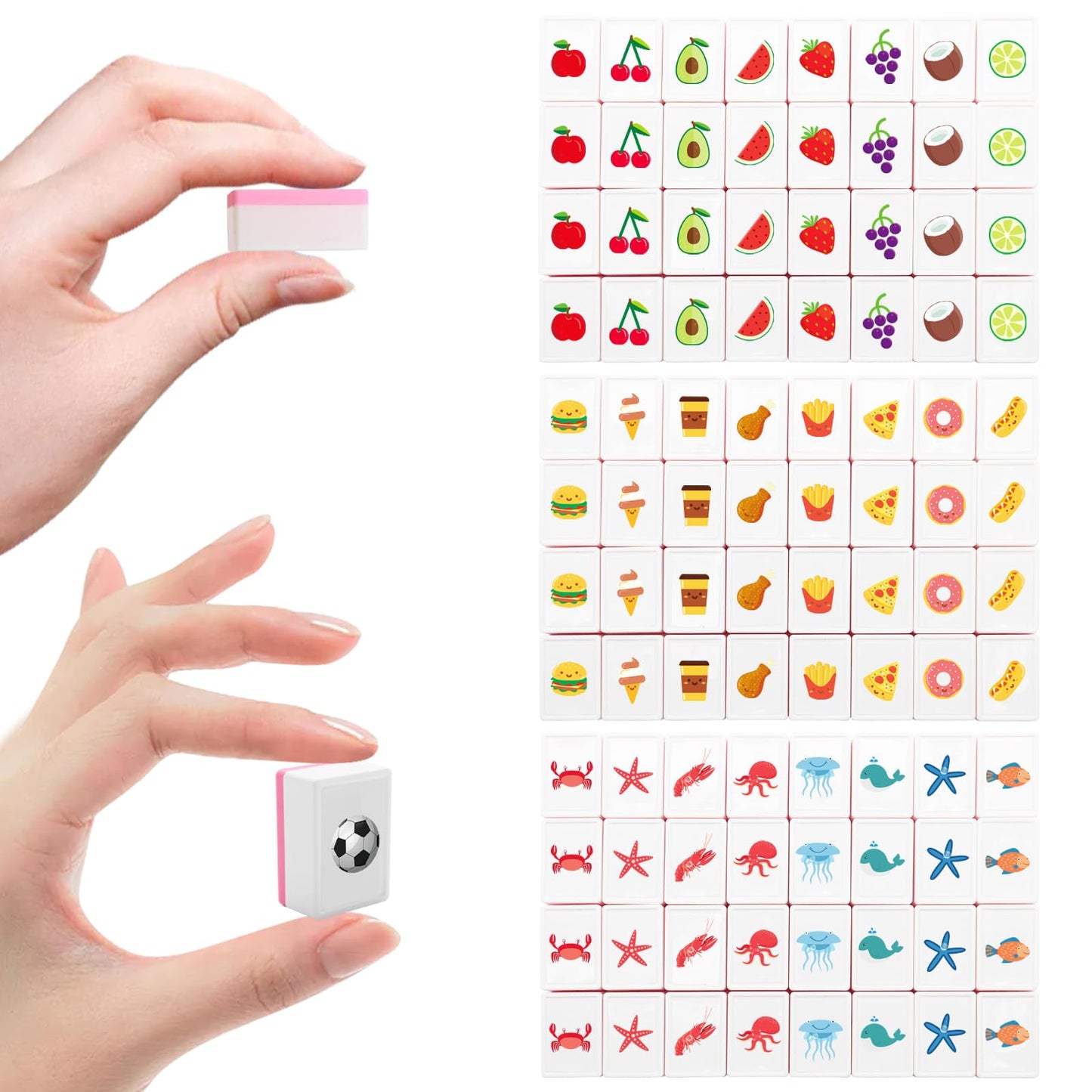 American Mahjong Game Set,Mahjong Tile Game,Mahjong Set with 128 Premium Pink Tiles(1.18'') Animal and Food Pattern with Handbag for picnics, Camping