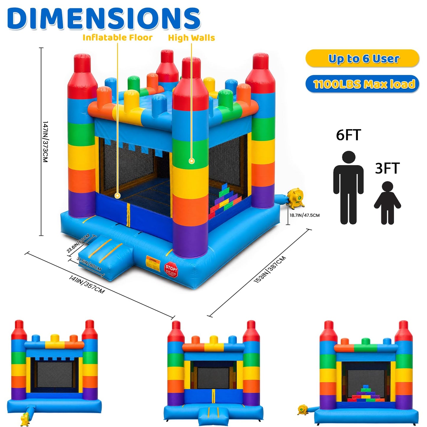 Inflatable Jump Bounce House 13.8FT, 100% PVC Indoor & Outdoor Backyard Blow-Up Bouncy Playhouse with Air Blower and Storage Bag, Jumping Castle