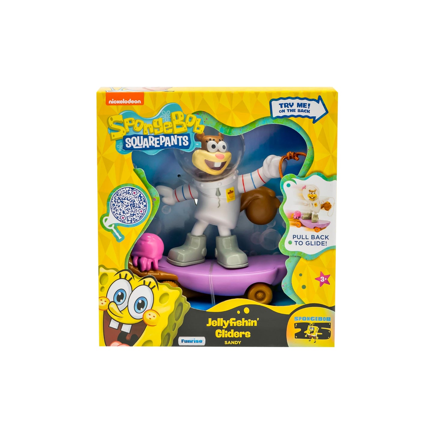 SPONGEBOB SQUAREPANTS Jelly Fishin Gliders - 5 in Sandy Cheeks Pull-Back Racing Toy with Action Net, Fast Motion & Undersea Adventure Play for Kids