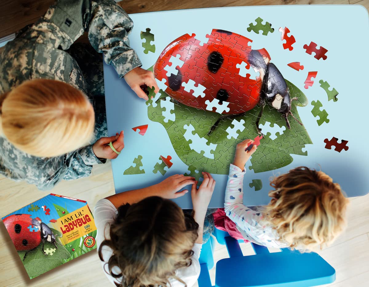 Madd CAPP Lil' Ladybug 100 Piece Jigsaw Puzzle for Ages 5 & Up- Unique Animal-Shaped, Poster-Sized, Pieces are Oversized, Includes Educational Madd