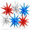 6 Pieces 27 Inches Red White Blue Star Explosion Balloons, Large 14-Pointed One-Piece Cone Stars Fireworks Aluminum Foil Balloons for 4th of July
