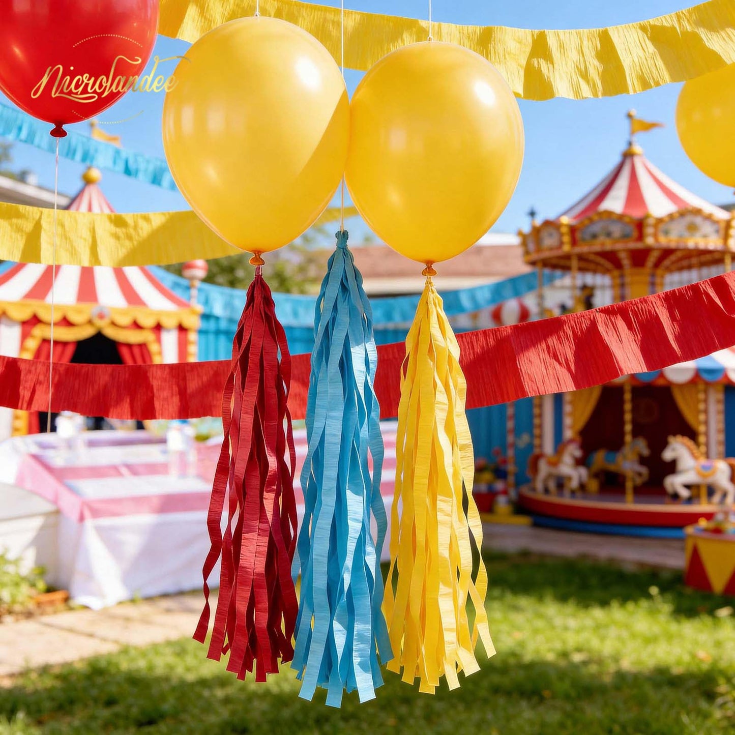 NICROLANDEE Party Streamers Decorations - 8 Rolls Red Blue Yellow Crepe Paper Streamers Tassels Streamer Paper for Birthday Party, Baby Shower, Class