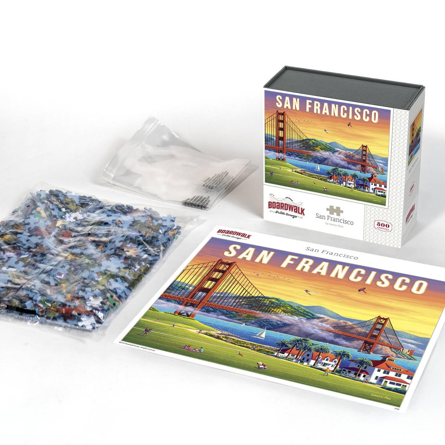Boardwalk San Francisco 500 Piece Jigsaw Puzzle Golden Gate Bridge California Puzzles with Premium Box, Gift for Adults and Family 16"x20"