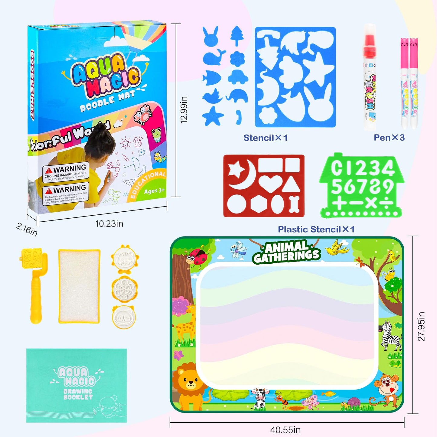 Doodle Pad for Toddlers 1-3, 40 X 27 Inch Extra Large Water Painting Drawing Color Doodle Mat, Educational Toys for 3+ Year Old, Toddler Toys for Age