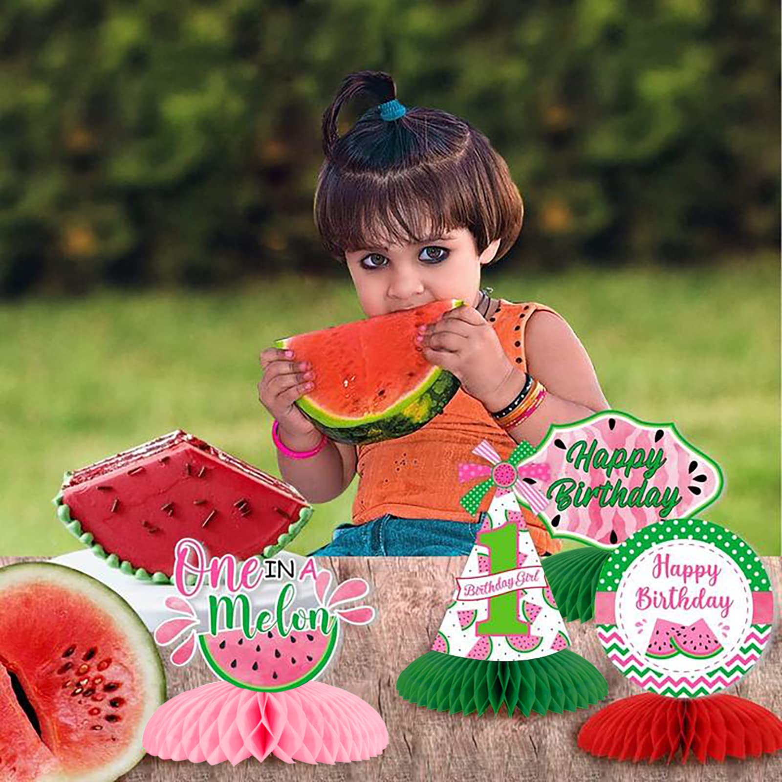 Watermelon Party Decorations,One in a Melon Party Decorations Watermelon Honeycomb Centerpieces, Watermelon 1st Birthday Decor for Summer Fruit