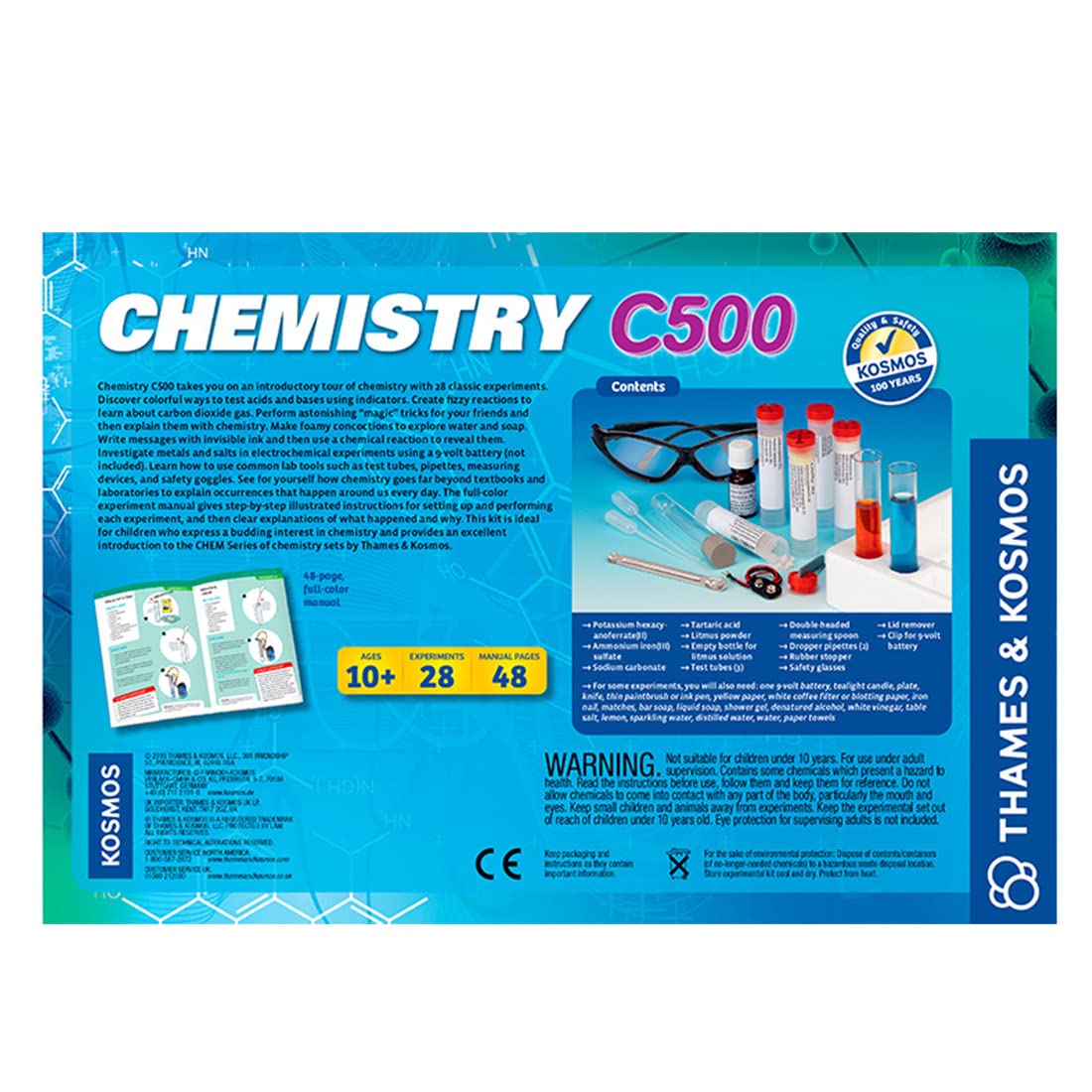 Thames & Kosmos Chemistry Chem C500 Science Kit with 28 Guided Experiments 48 Page Science Guide Parents’ Choice Silver Award Winner, 13.1" L x 2.6" W