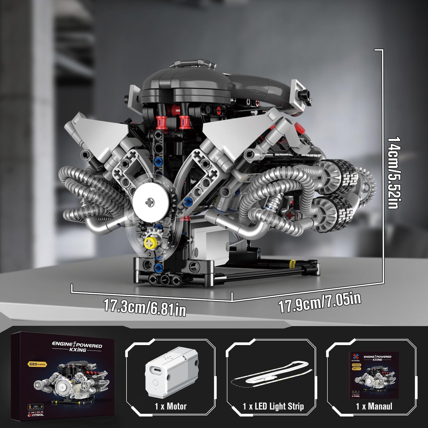 HIGH GODO V8 Engine Building Kit that Works, Build Your Own MOC V8 Engine Model with App Control, Visible Car Engine Model Kit with Motor and Lights