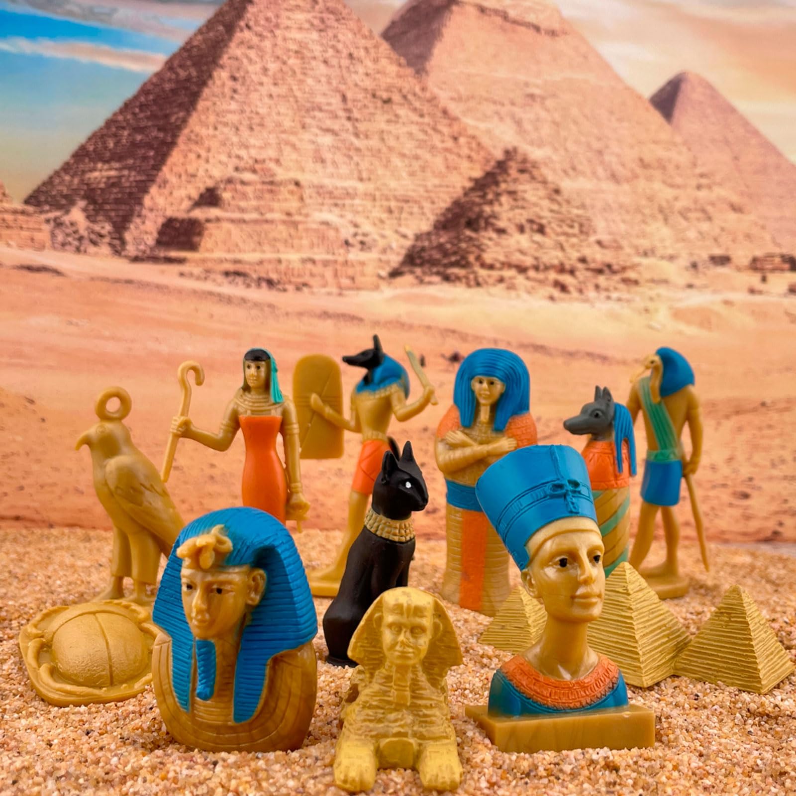 Safari Ltd. Ancient Egypt TOOB - 12 Mini Figurines: Nefertiti, Bastet, King Tut, Isis, Amulet, Mummy, Scarab, Pyramids, Sphinx, Thoth, Anubis & More