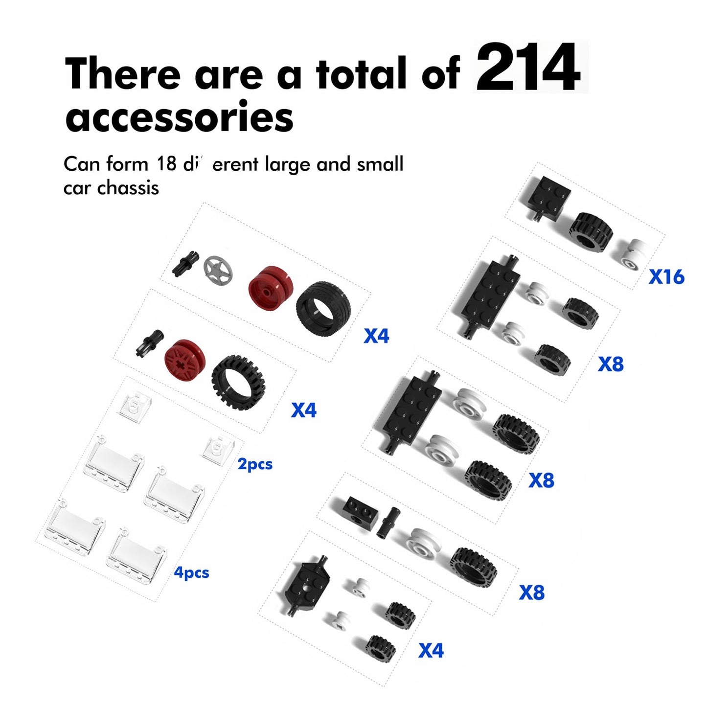 Wheels and Axles Sets Tires Building Kit with Windshield, Compatible with Lego Wheels and Axles, 186 Pcs Car Parts and Classic Pieces Accessories