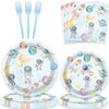 80 Pcs Space Birthday Party Supplies Paper Plates Napkins Forks Tableware Set for Outer Space Man Galaxy Astronaut Theme Baby Shower Boy 1st 2nd 3rd