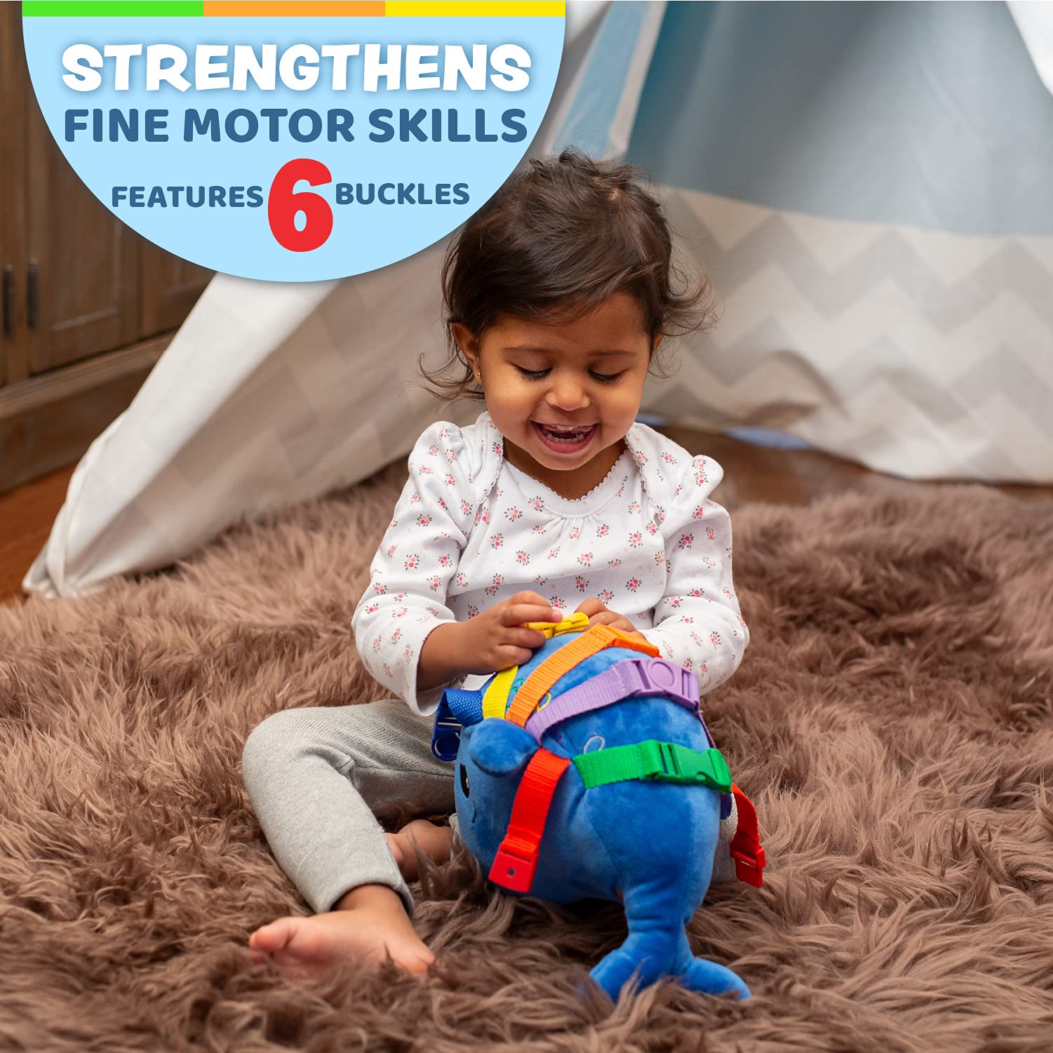 Buckle Toys - Blu Whale - Develop Motor Skills and Problem Solving - Counting and Color Recognition - Easy Travel Toy - Learning Material - Pre K