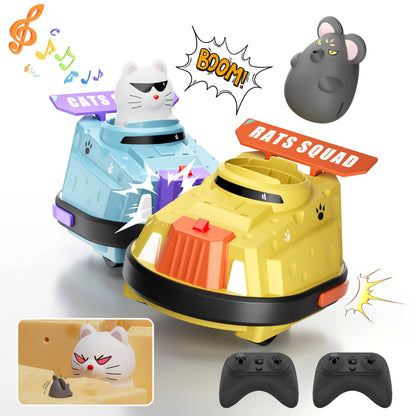 deependo 2 Pack Remote Control Car, RC Ejecting Bumper Car for Kids, Cat and Rat War Cheese Bumper Car, Car Toys for Ages 5-7, Christmas Birthday