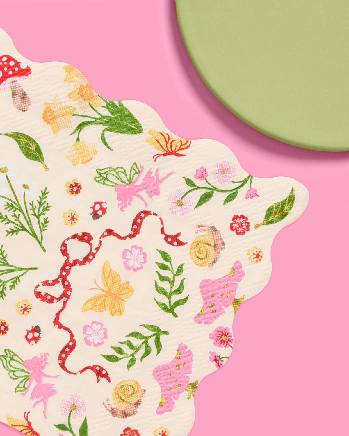 xo, Fetti Garden Fairy Napkins - 25 ct | Woodland Party Decorations, Spring Tea Party, Kids Birthday, Butterfly, Mushrooms, Pink Floral, Gingham
