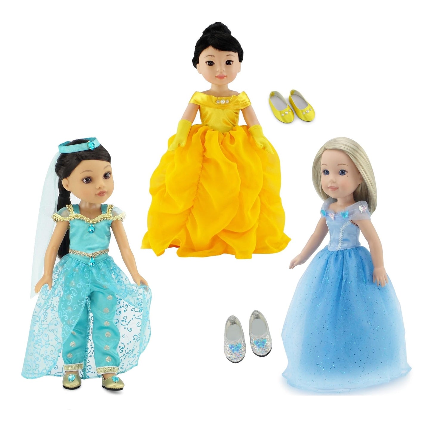 Emily Rose 14 Inch Doll Princess Clothes 9-PC Value Bundle | 3 Complete Outfits with Shoes | Compatible with Glitter Girls and Wellie Wishers Dolls |