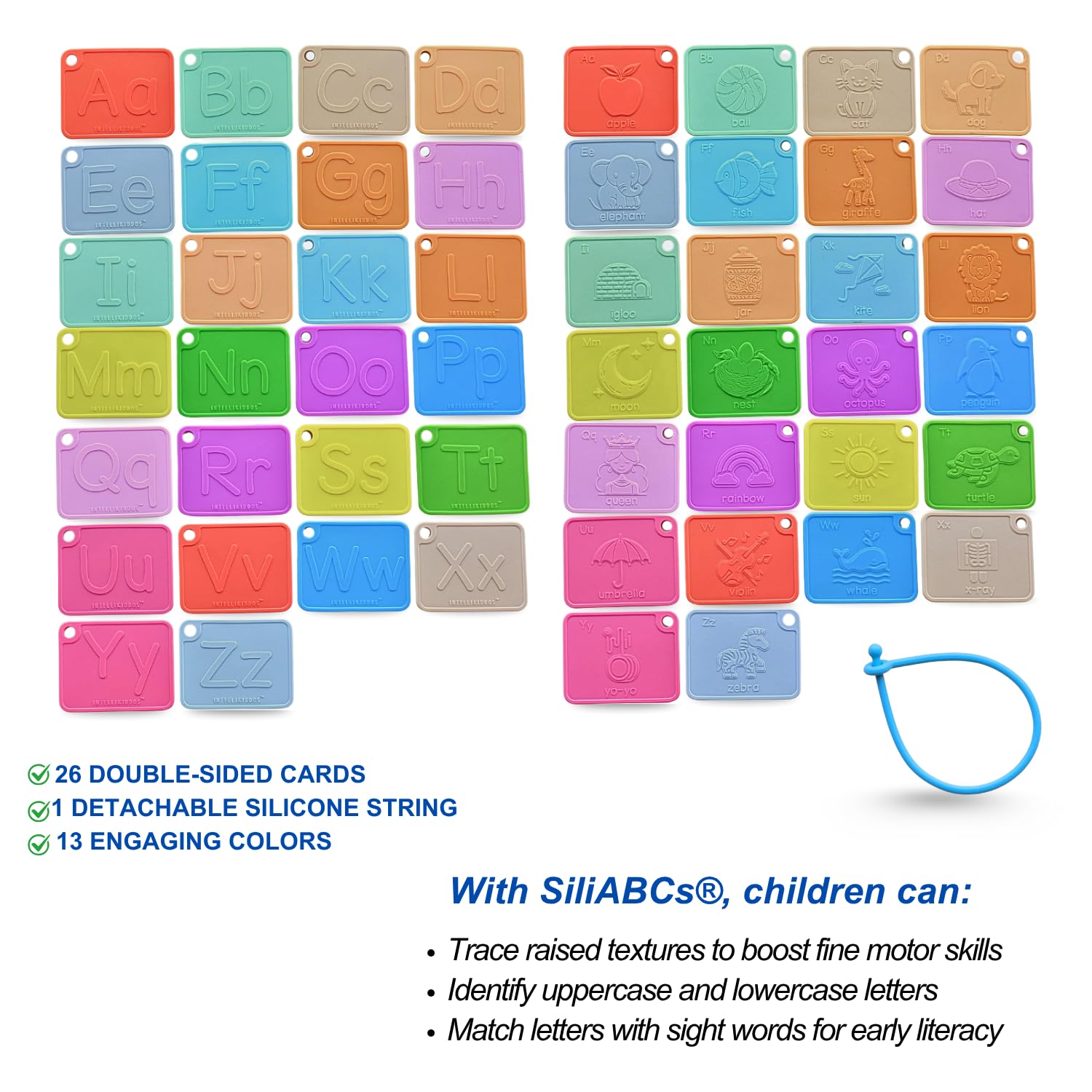 INTELLIKIDDOS SiliABCs Alphabet Flash Cards, Non-Toxic Silicone Alphabet Flash Cards for Toddlers 1-3, Montessori Toddler Preschool Alphabet Learning