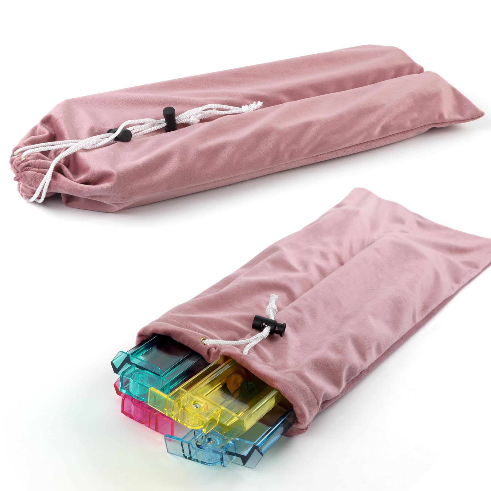 YCQDDA Mahjong Rack Bag, Soft Velvet Dual-Slot Storage Bag for 4 Mahjong Racks with Pushers, Drawstring Carrying Case, Giftable Mahjong Accessory