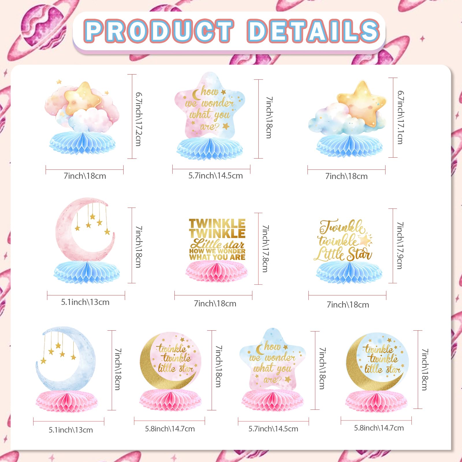 Twinkle Twinkle Little Star Honeycomb Centerpieces, Twinkle Twinkle Little Star Gender Reveal Decorations, Gender Reveal Centerpieces for Table